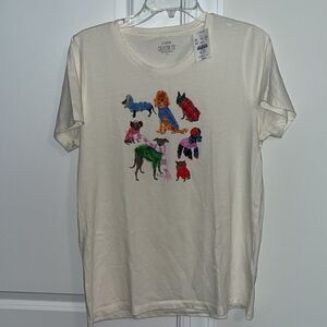 NWT J. Crew White winter Dogs w/coats hats ear muffs scarfs Graphic Tee shirt L
